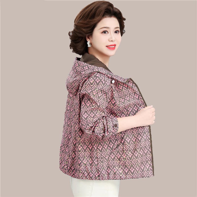 时尚妈妈装春装外套小个子中老年女春季花色上衣服休闲薄夹克