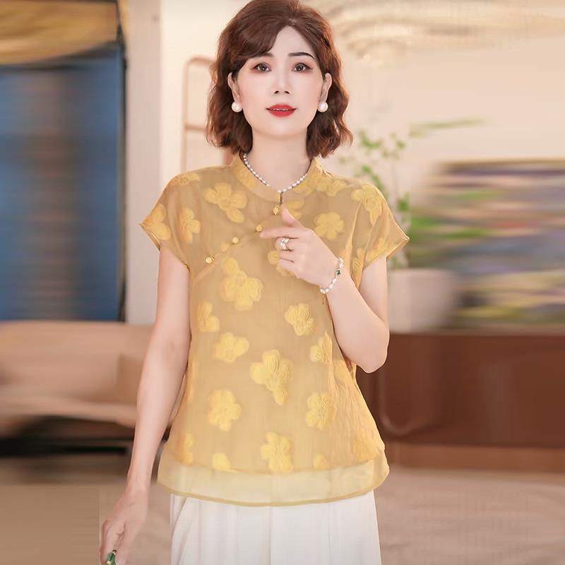 中年妈妈夏季新中式上衣服2025新款洋气中老年女装国风上衣