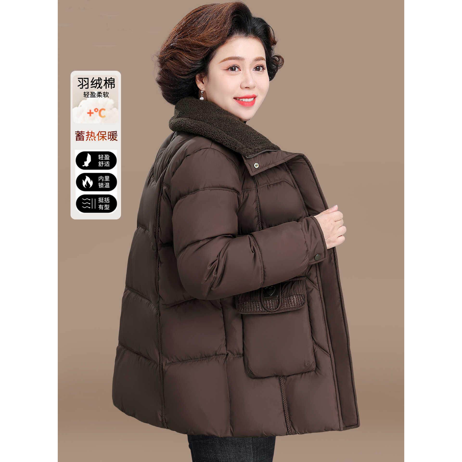 50多岁妈妈冬装羽绒棉服中长款2025新款中老年人女款棉袄加厚棉衣