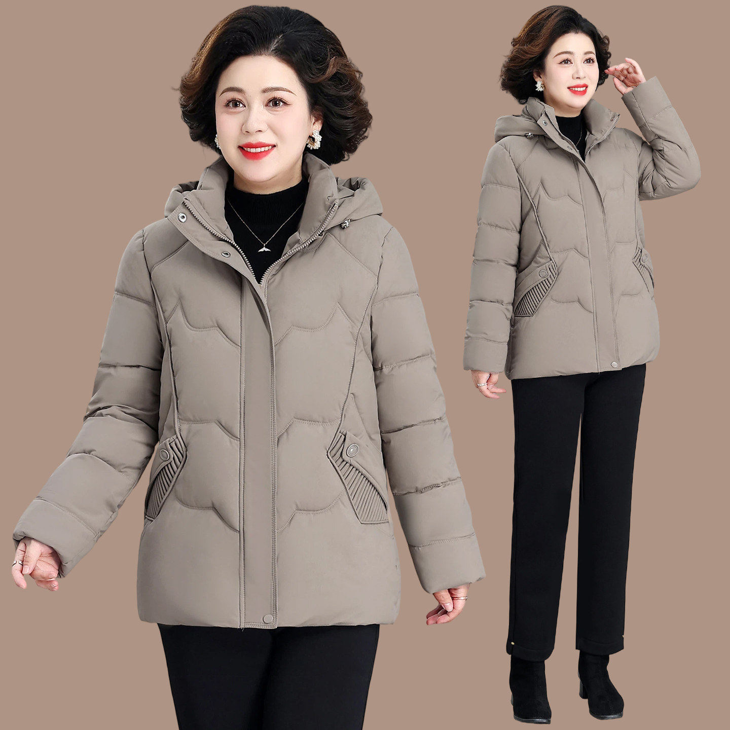 妈妈冬装羽绒棉服洋气中老年女保暖棉衣加厚时尚外套大码宽松棉袄