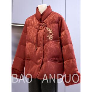 小个子妈妈秋冬装刺绣羽绒服中年女装唐装棉袄中老年洋气短款外套