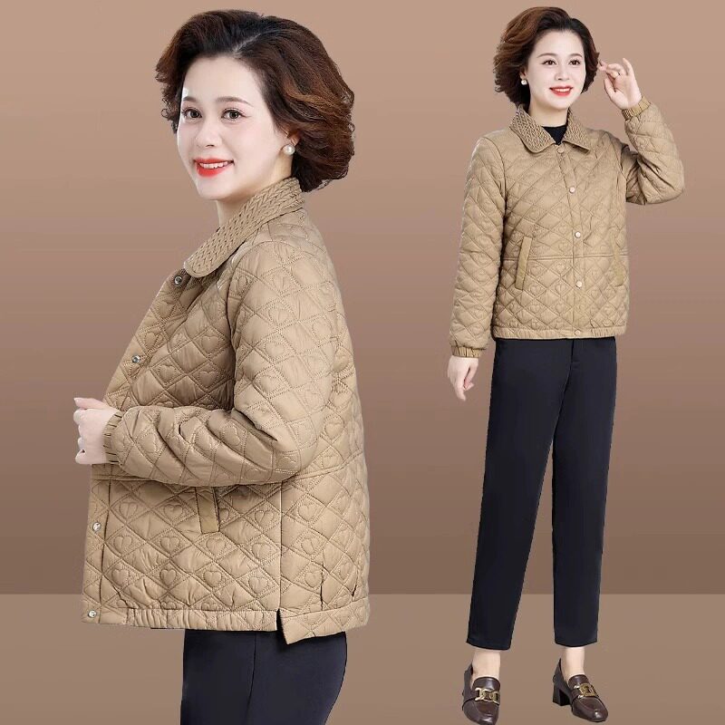 小个子妈妈春装夹棉外套洋气2025新款中老年女秋冬阔太太轻薄棉衣
