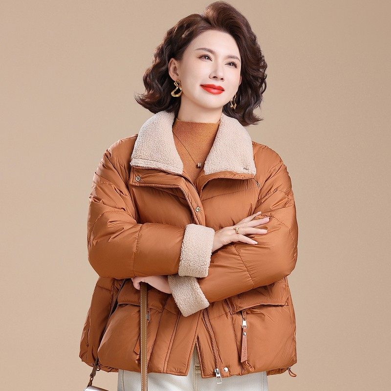 2025新款妈妈冬装夹棉翻领外套大码洋气中老年女士冬季保暖棉袄子