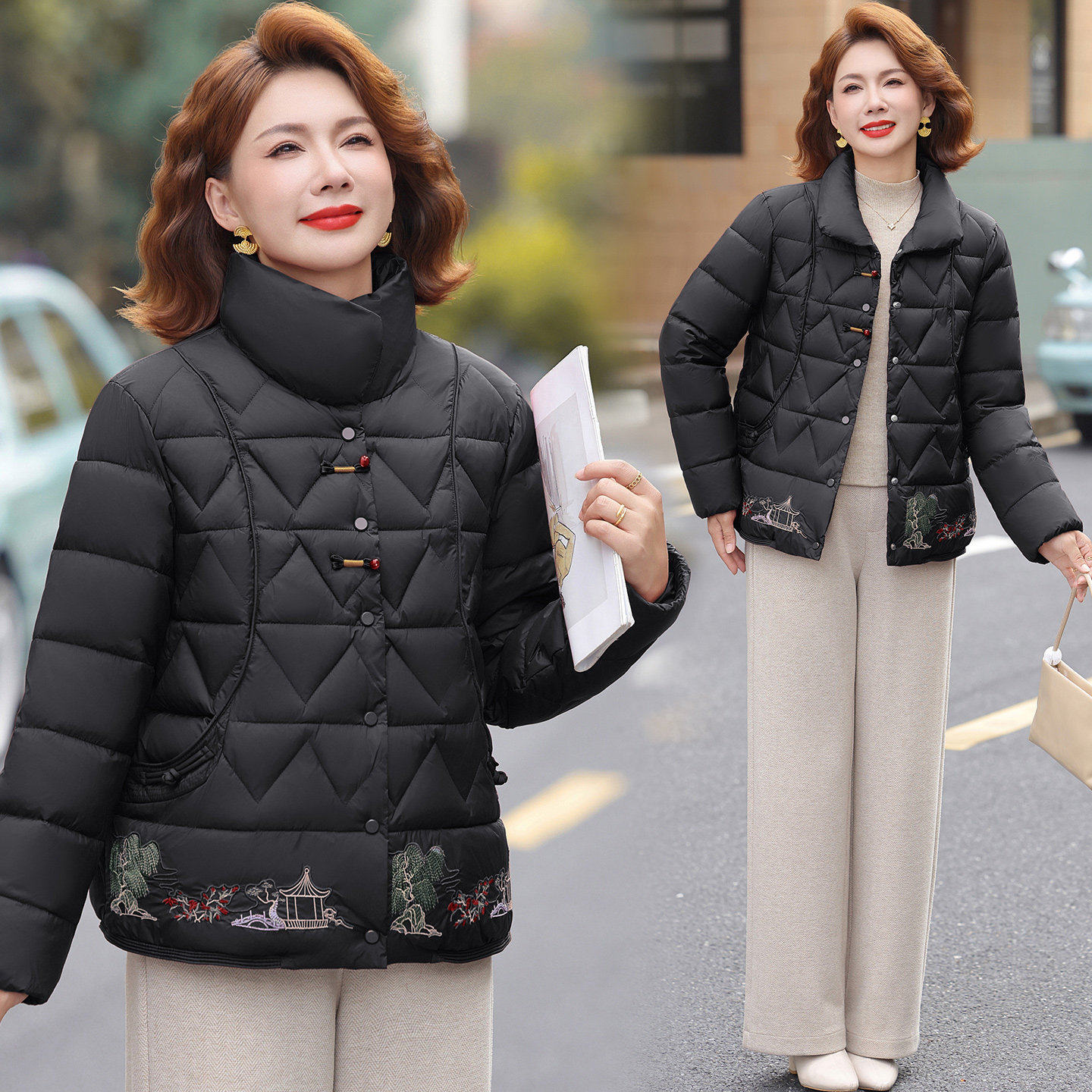 新中式国风刺绣棉服女2026冬季新款短款厚款妈妈时尚棉袄棉衣外套