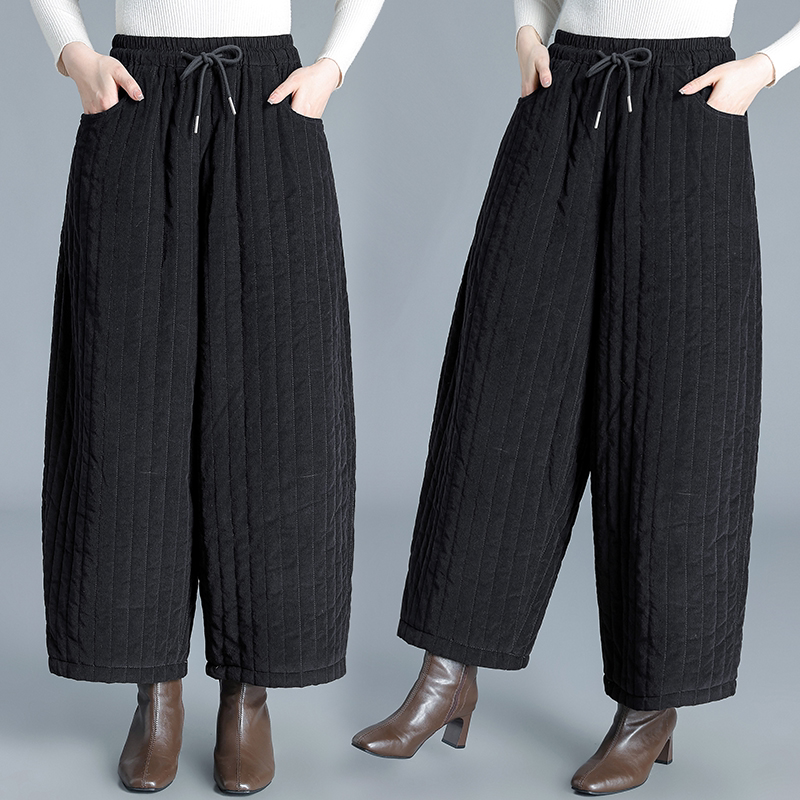 妈妈裤子秋冬季外穿羽绒棉裤中老年人女裤阔太太冬装保暖阔腿裤厚