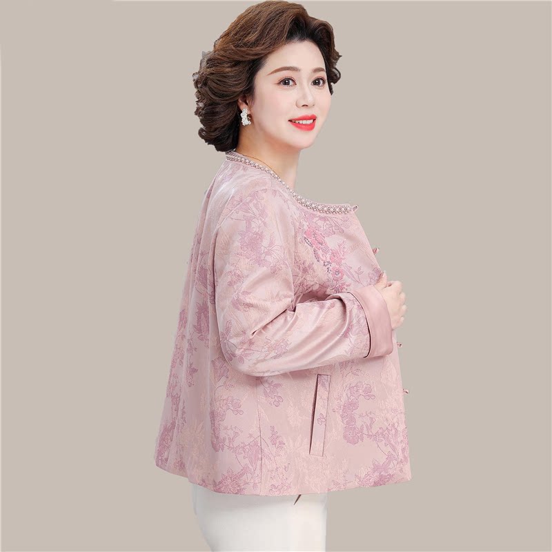 年轻妈妈春装外套2026新款中老年春秋新中式提花夹克阔太太上衣女