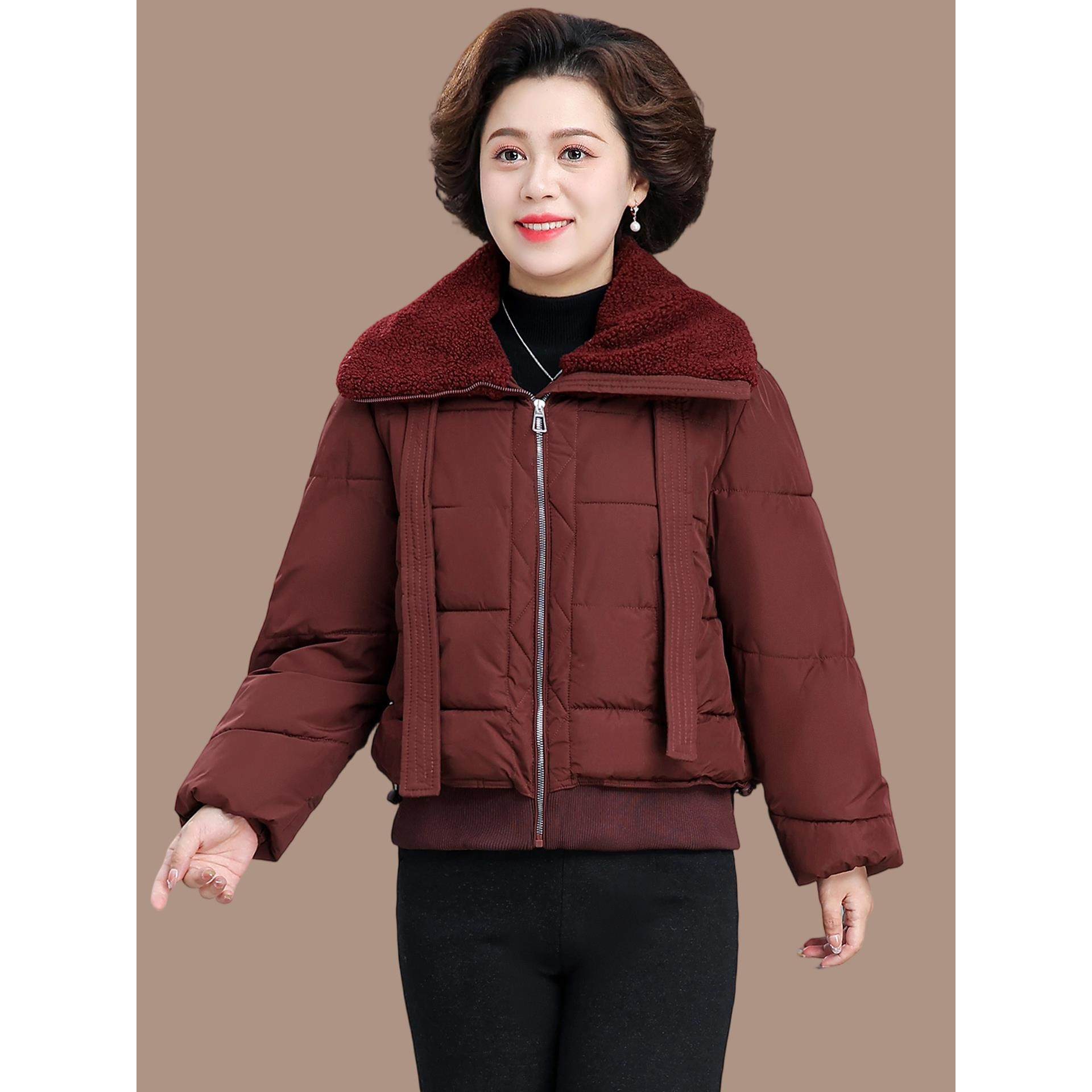 中年妈妈冬季外套保暖加厚贵夫人秋冬羽绒棉服短款中老年棉袄女款
