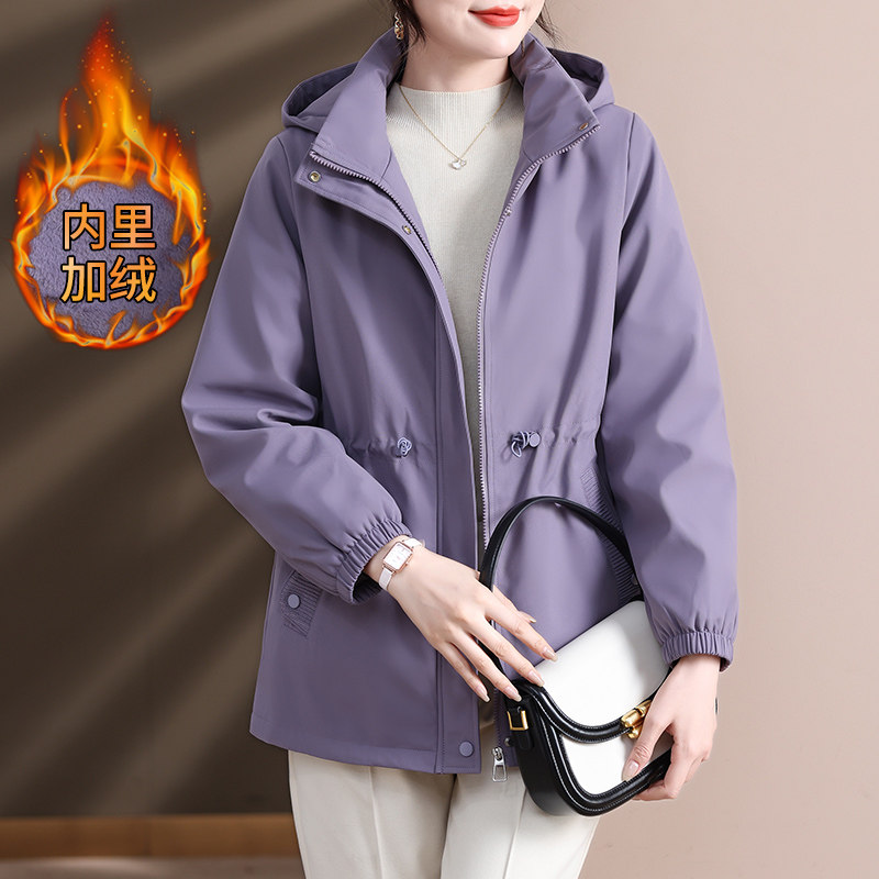 中年妈妈装秋冬加绒外套2025新款中老年女装可拆卸帽子中长款上衣