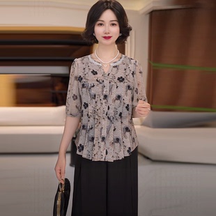 媽媽裝 江南2025夏季 優(yōu)雅小鹿襯衫 中老年套裝 新款 女洋氣上衣