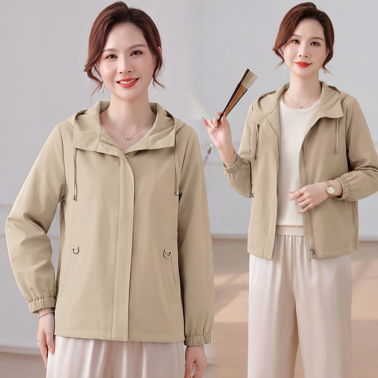 2026新款妈妈秋装连帽风衣中老年女装春秋气质外套阔太太上衣薄款