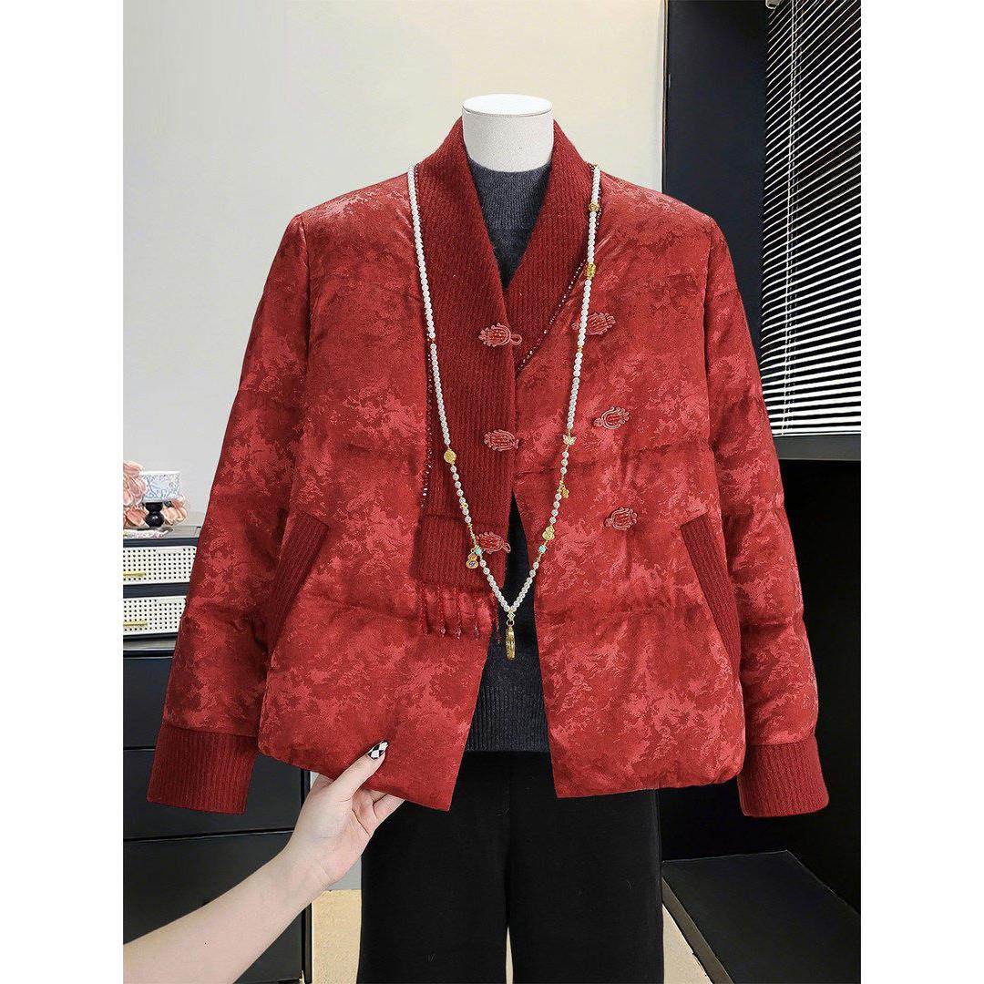 新中式妈妈冬装时尚国风复古羽绒服新款冬季喜婆婆婚宴礼服上衣服