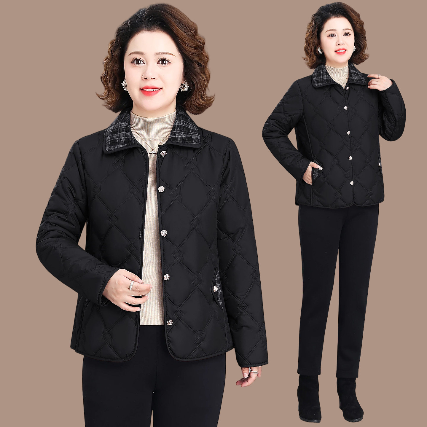 妈妈冬季加绒加厚时尚小棉袄中老年人女轻薄款小棉衣奶奶保暖棉服