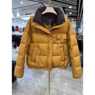 羽绒服女款小个子妈妈冬装羽绒外套高端中老年人秋冬撞色短款棉袄