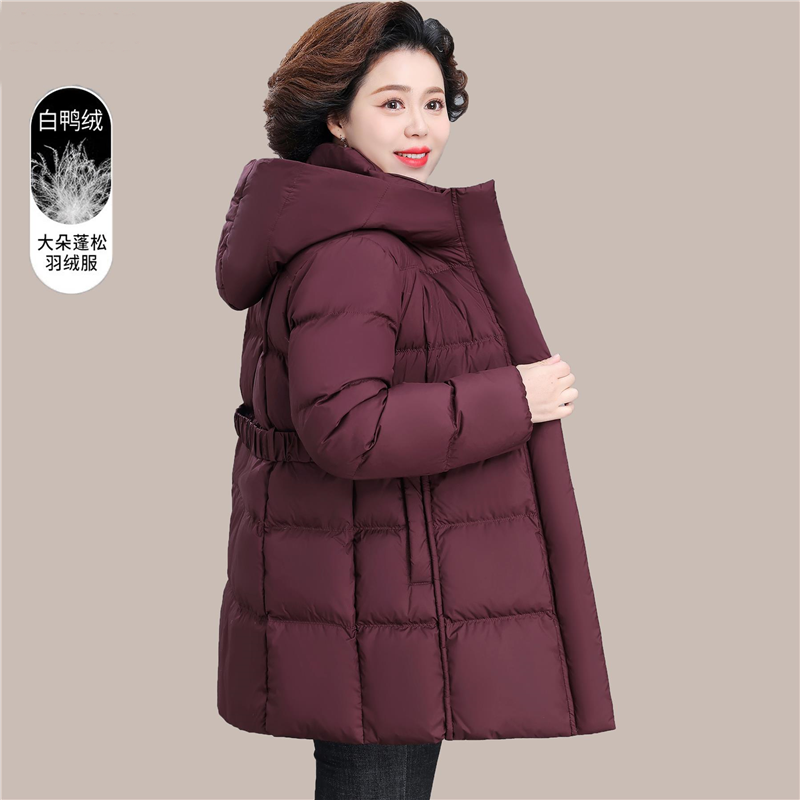 妈妈羽绒服中长款冬装外套2025新款中老年秋冬红色大码棉衣女