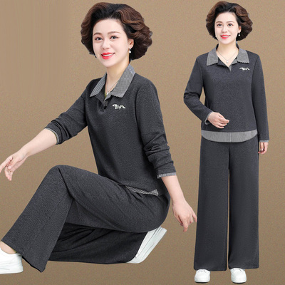 妈妈套装秋装2025新款时尚卫衣40岁50中老年女春秋休闲运动两件套