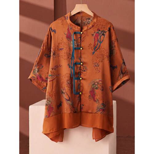 中式盘扣上衣女妈妈装夏款中年女夏装唐装套装中老年人两件套大码