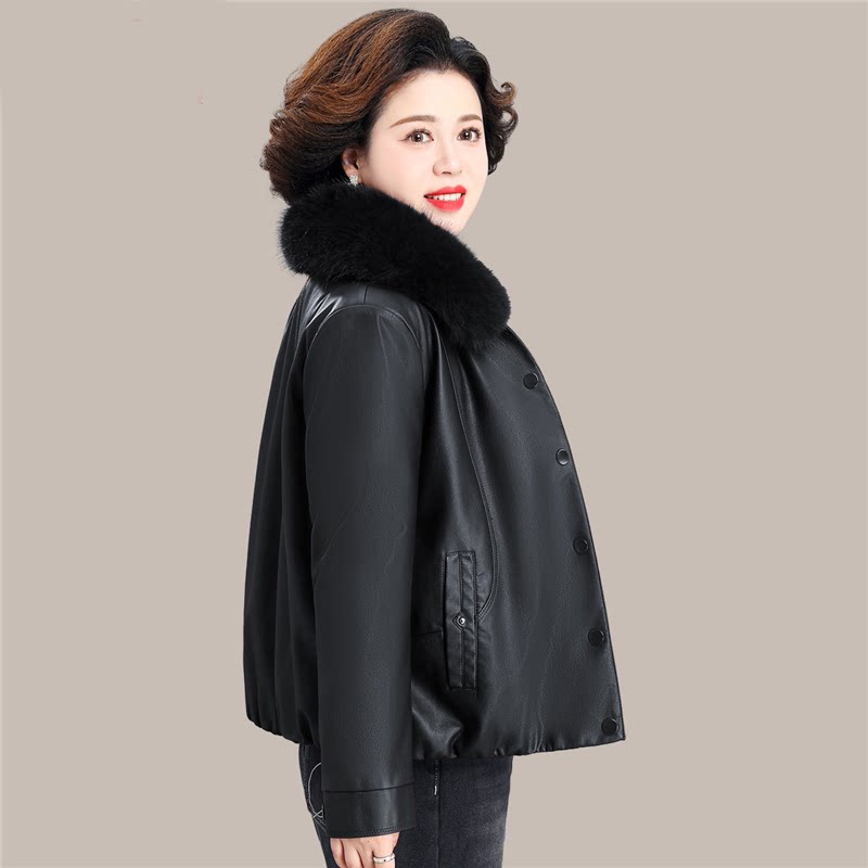 妈妈皮衣外套女2026新款秋冬加绒加厚皮夹克中老年女装洋气皮棉袄