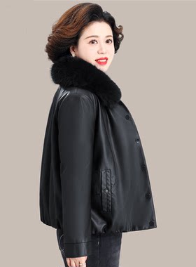 妈妈皮衣外套女2026新款秋冬加绒加厚皮夹克中老年女装洋气皮棉袄
