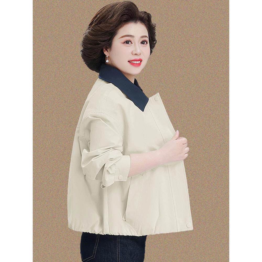 年轻妈妈春装撞色翻领外套2026新款小个子女春秋减龄洋气夹克上衣