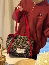 时尚豹纹毛绒单肩包韩国le-junev新款休闲百搭菜篮子托特包