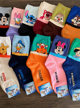 现货diseny迪士尼卡通女袜韩国进口秋冬新款可爱米奇草莓熊中筒袜