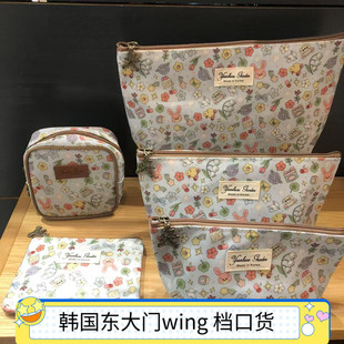 淡蓝色系碎花玩具熊化妆包韩国东大门wing档口防水包零钱包收纳包