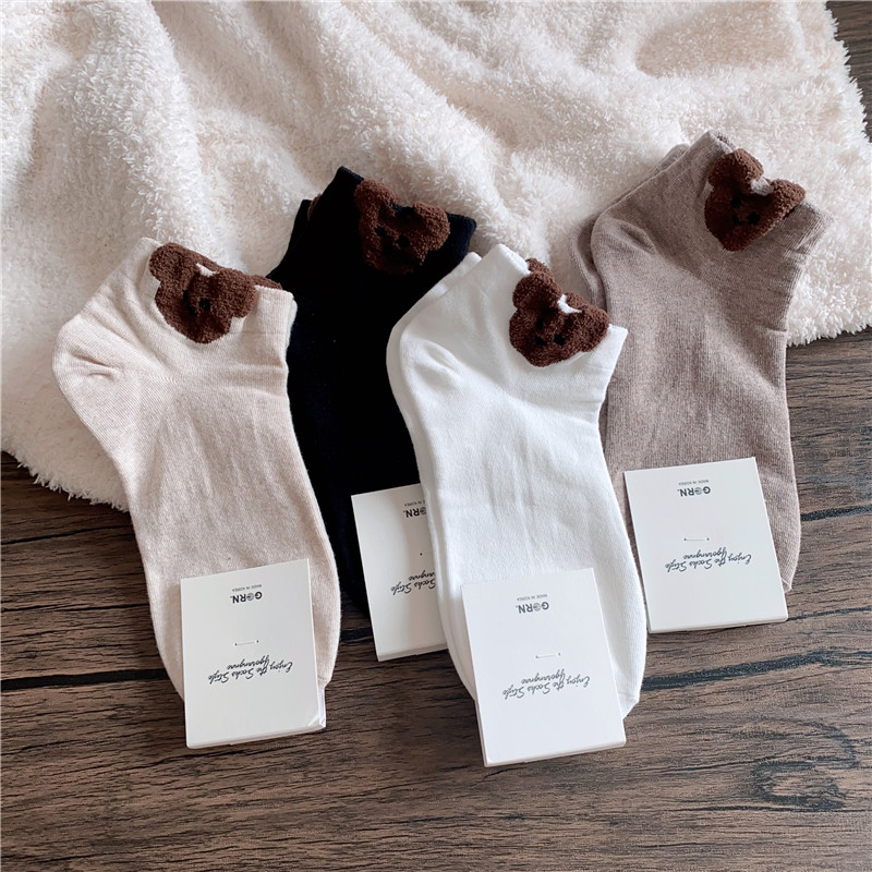 女袜韩国立体小熊袜腰吸汗甜美棉