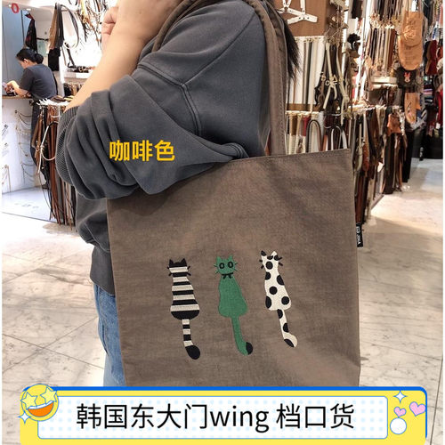 新款刺绣猫咪单肩包宽32.5*高33cm韩国东大门wing档口休闲女包袋