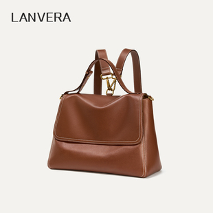LANVERA头层植鞣牛皮包包新款大容量皮质双肩包女士背包真皮女包