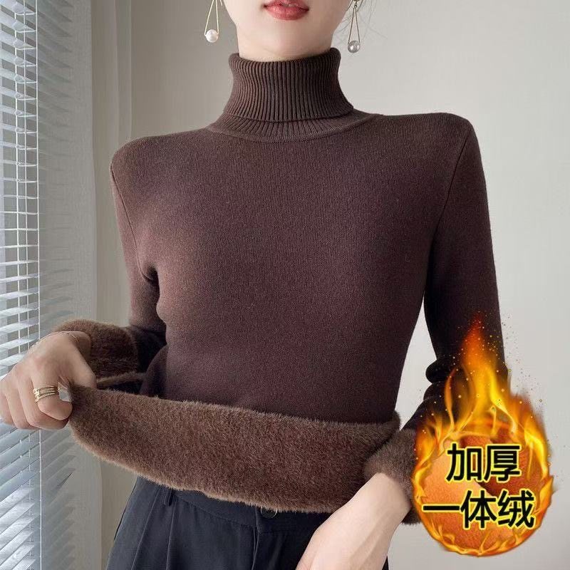 高领毛衣女加绒加厚打底针织衫一体绒显瘦内搭2025年秋冬新款套头