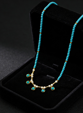 淡水珍珠绿松石色项链女士锁骨链