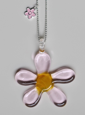 桃之琉璃大花纯银项链