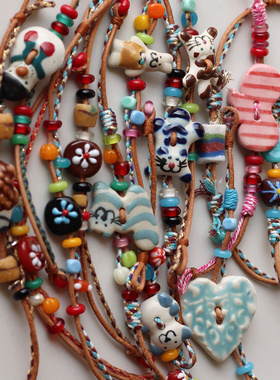 孤品系列秋冬新品缤纷动物园叠戴陶瓷编绳纽扣手链手作可爱饰品