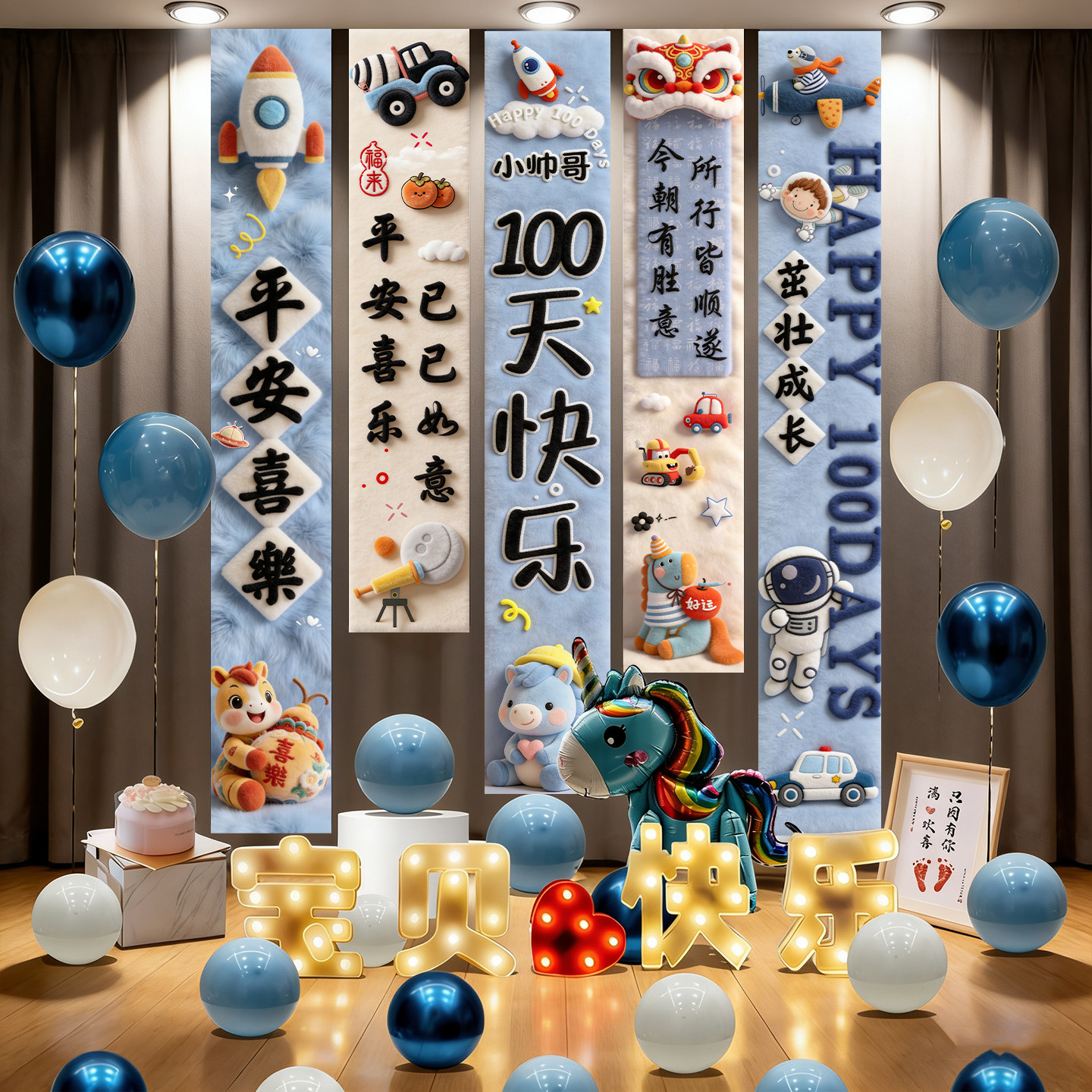 马宝宝百日宴布置场景背景墙条幅图片