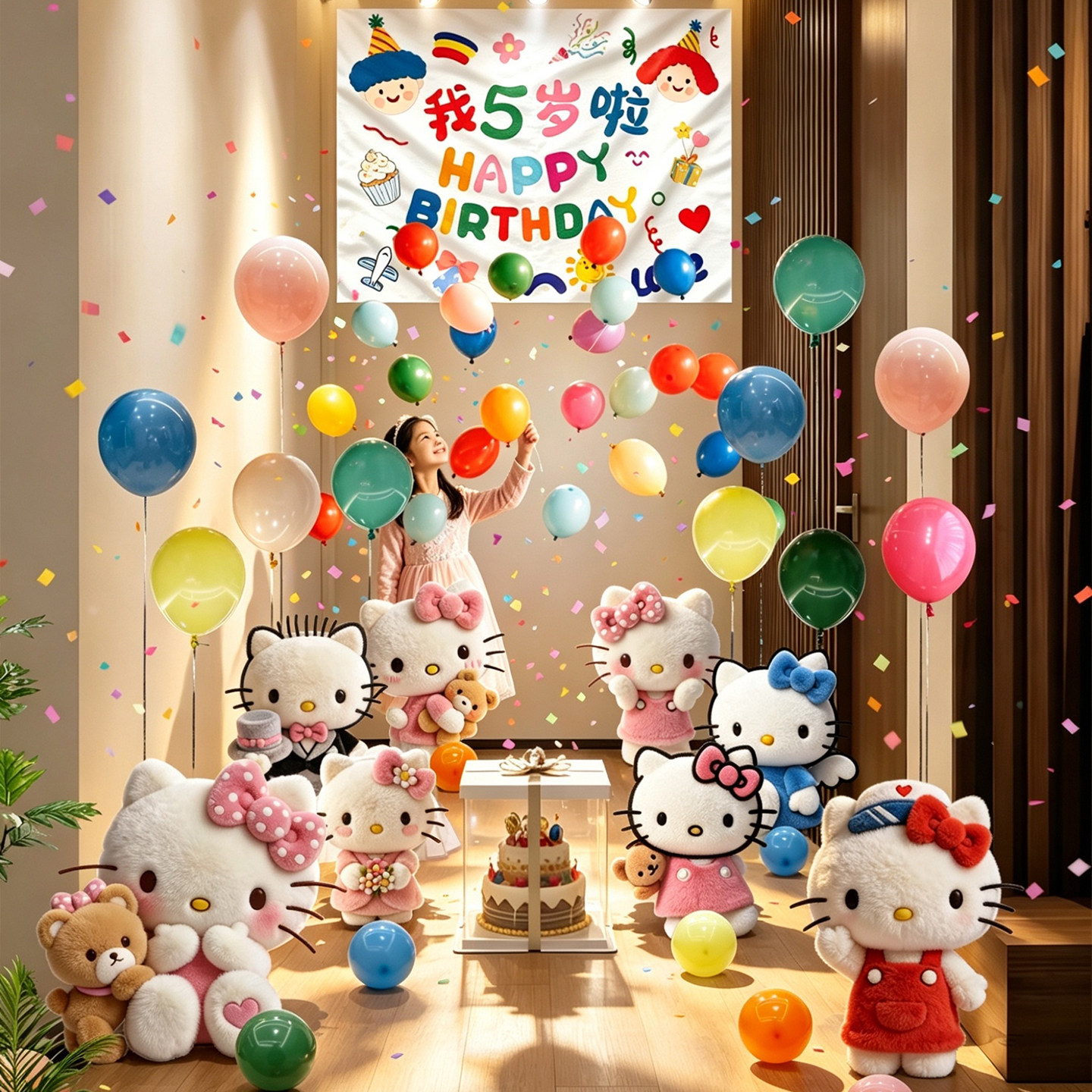 凯蒂猫周岁生日数字KT板背景板