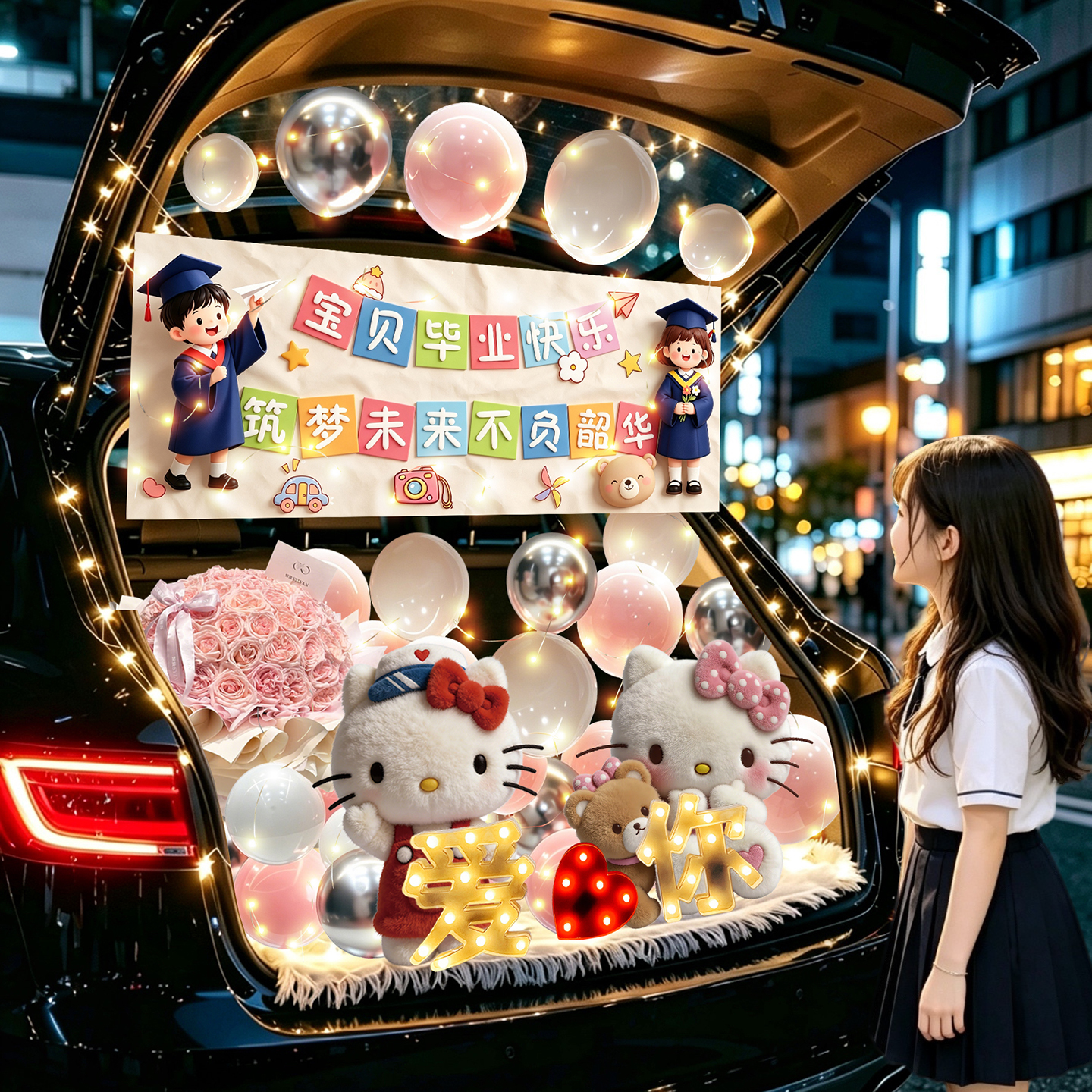 毕业啦后备箱惊喜乳胶气球