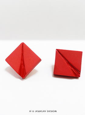 IFU原创陶瓷饰品红色几何方型耳钉年货喜庆礼物礼品简约气质耳饰