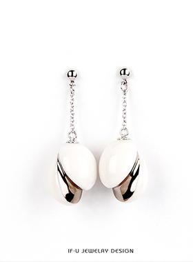 白色描白金陶瓷几何耳环【IFU】腔调设计师原创设计简约气质925银