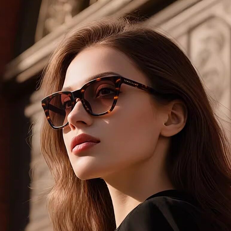 LONGCHAMP珑骧复古猫眼太阳镜女玳瑁纹墨镜遮阳眼镜棕色椭圆LO783