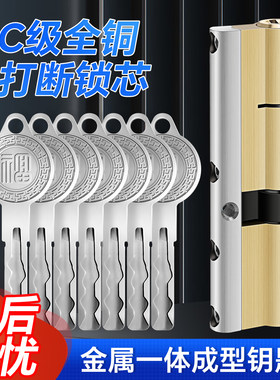 超C级防盗门锁芯全铜通用型家用入户大门锁心叶片换锁芯黄铜锁