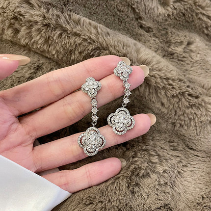 FRIDAY JEWELRY长款气质个性百搭轻奢满钻锆石流苏耳环耳饰银针