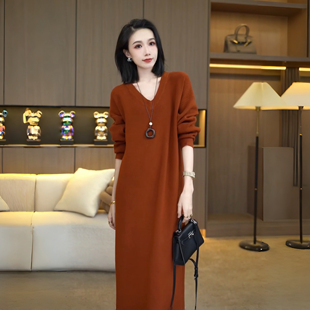 连衣裙子7307 V领洋气百搭松弛感女装 2025新款 气质显瘦长袖