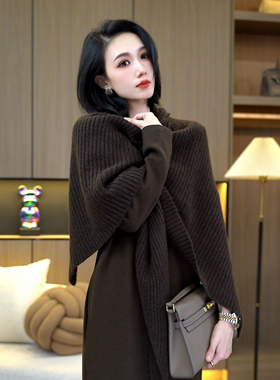 女冬季百搭纯色时尚简约针织保暖围巾高颜值围脖三角巾披肩7600