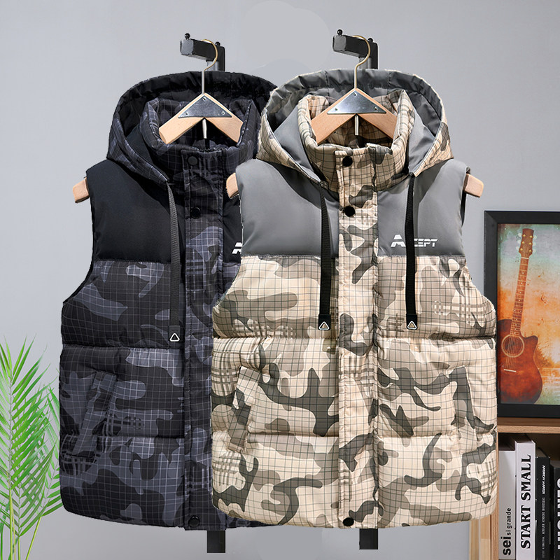 儿童装马夹男童秋冬季羽绒棉马甲加厚中大童男女孩棉坎肩迷彩背心