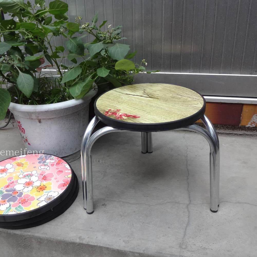 金属小凳子钢管三脚圆凳青花红色防滑3腿矮凳胖子家烧烤小吃艺术