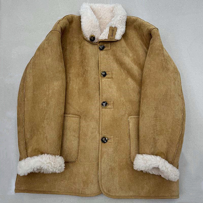 高端真毛全羊毛两面穿麂皮绒外套女2025冬韩系宽松慵懒羊羔毛皮草