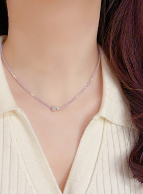 春季新款时尚甜美百搭锆石切珠子仿珍珠钻球项链精致轻奢简约颈链