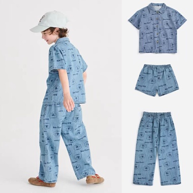 2026ss春夏新款bobo系列儿童卡通短袖牛仔裤套装Bc短裤长裤两件套