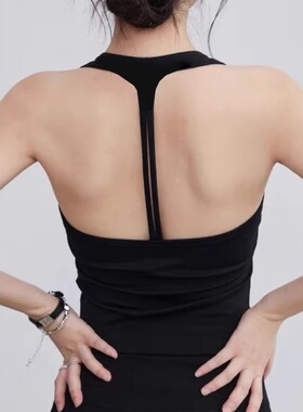 修身挂脖背心女春季运动健身黑色无袖上衣透气美背吊带古妃3812