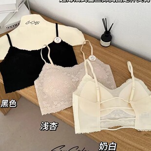后背细带美背超薄法式蕾丝抹胸内衣女固定杯聚拢无痕美背裹胸6219